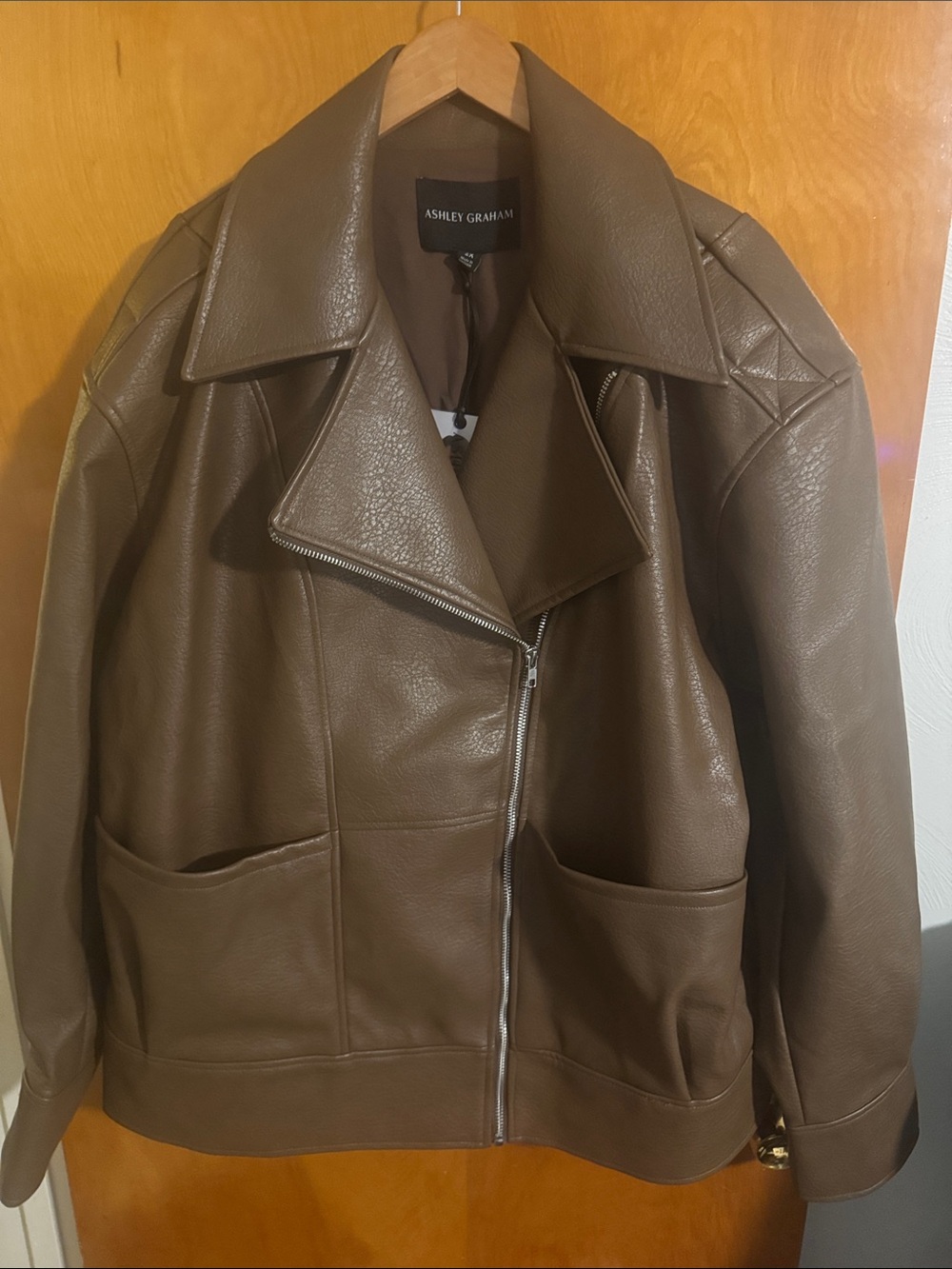 Ashley Graham Faux Leather Jacket Womens 2X Brown - Picture 2 of 7